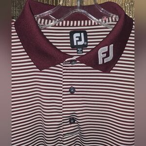 FootJoy Polo Shirt Mens XL Maroon Striped FJ Tour Issue Golf Performance Stretch